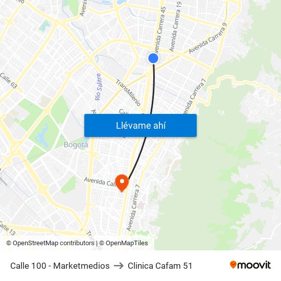 Calle 100 - Marketmedios to Clinica Cafam 51 map