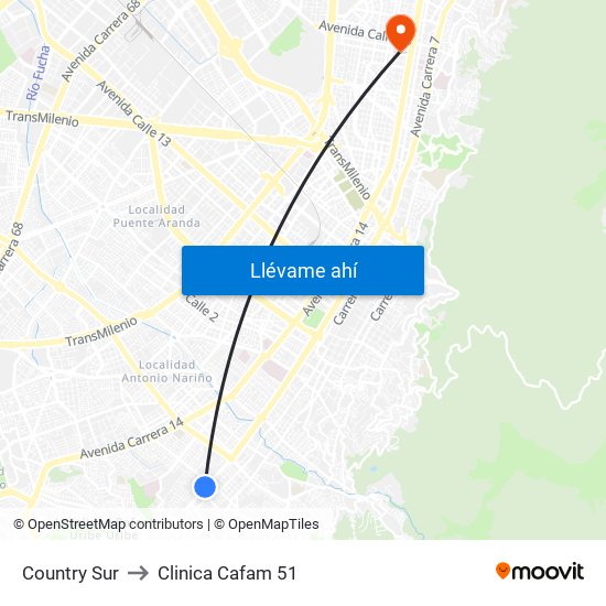 Country Sur to Clinica Cafam 51 map