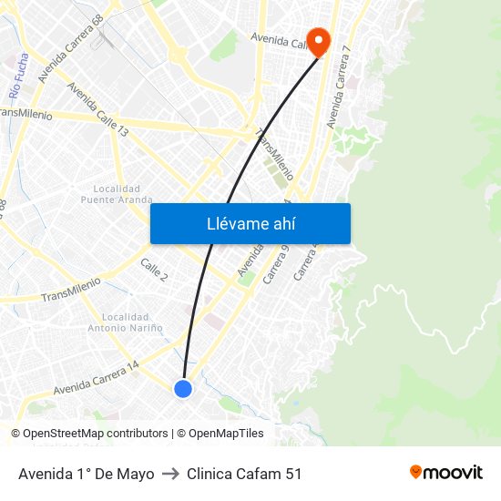Avenida 1° De Mayo to Clinica Cafam 51 map
