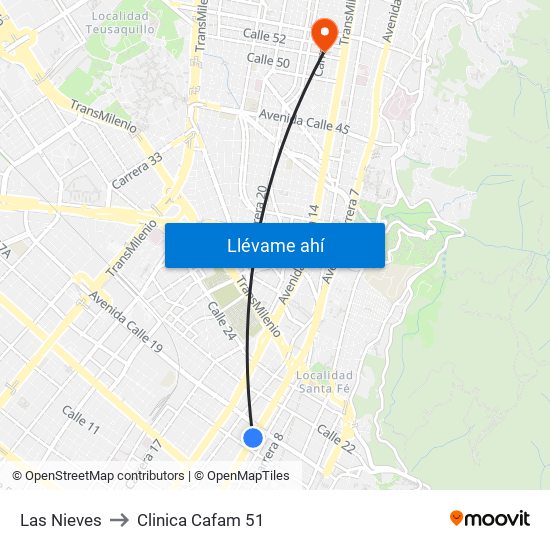 Las Nieves to Clinica Cafam 51 map