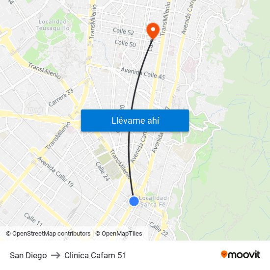 San Diego to Clinica Cafam 51 map