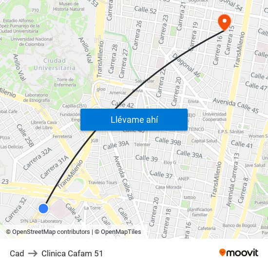 Cad to Clinica Cafam 51 map