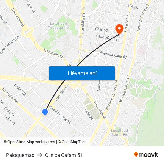 Paloquemao to Clinica Cafam 51 map