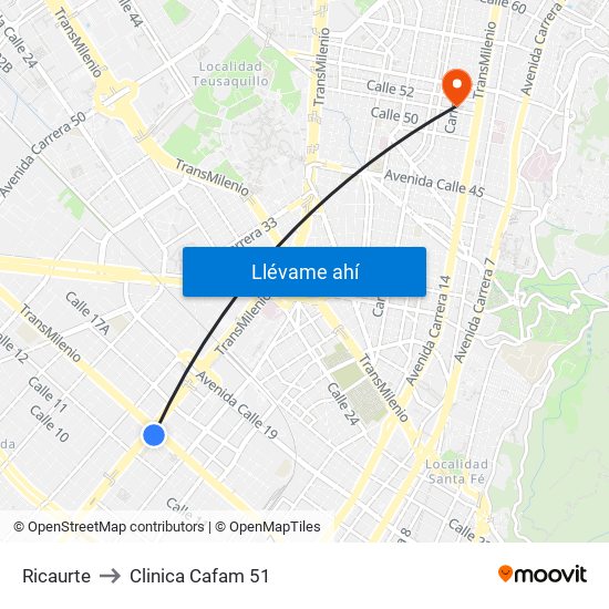 Ricaurte to Clinica Cafam 51 map