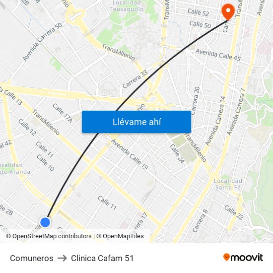 Comuneros to Clinica Cafam 51 map