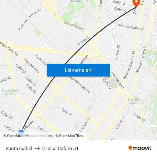 Santa Isabel to Clinica Cafam 51 map