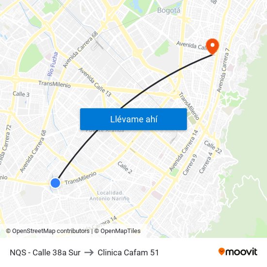 NQS - Calle 38a Sur to Clinica Cafam 51 map