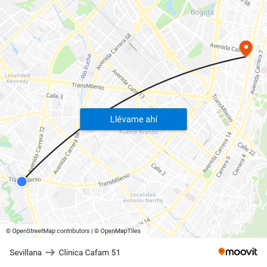 Sevillana to Clinica Cafam 51 map