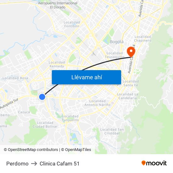 Perdomo to Clinica Cafam 51 map