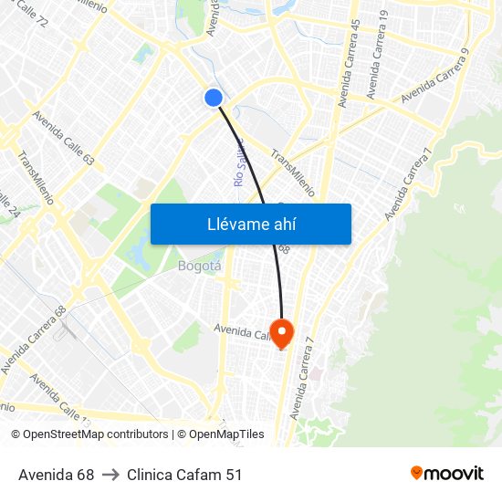 Avenida 68 to Clinica Cafam 51 map