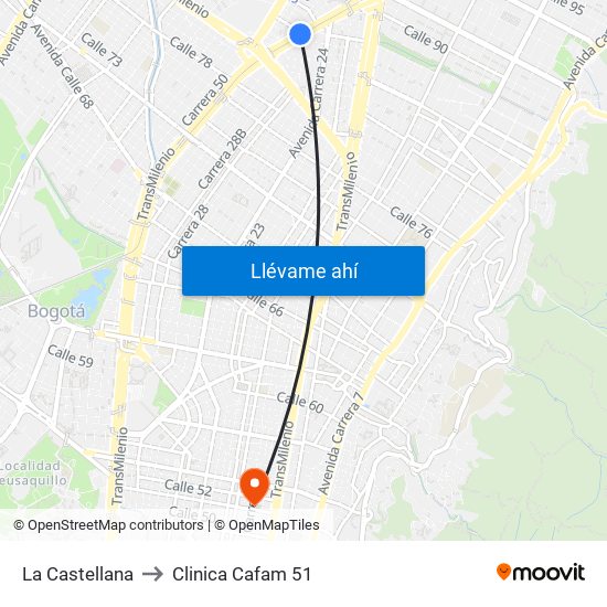 La Castellana to Clinica Cafam 51 map