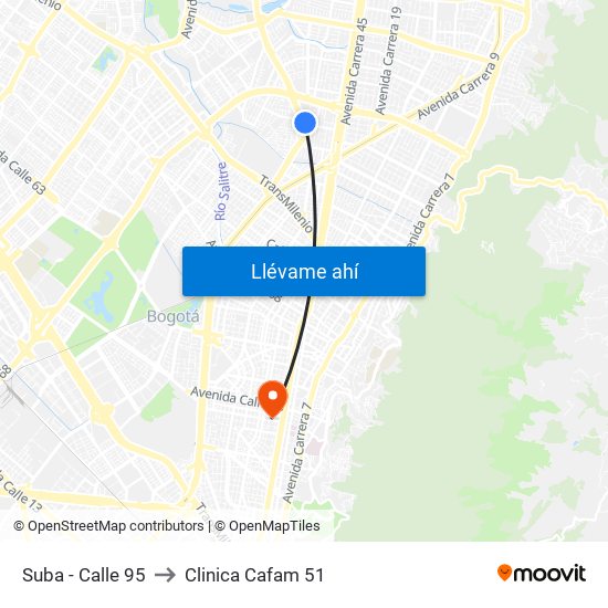 Suba - Calle 95 to Clinica Cafam 51 map