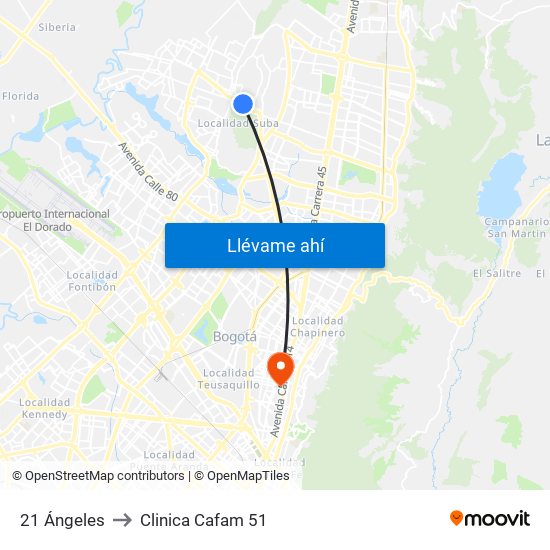 21 Ángeles to Clinica Cafam 51 map
