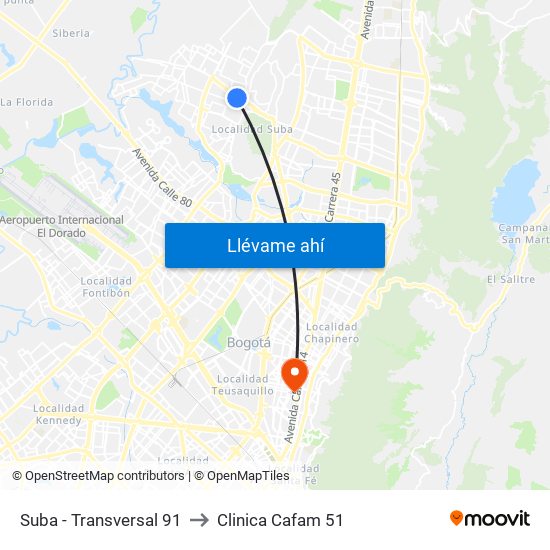 Suba - Transversal 91 to Clinica Cafam 51 map