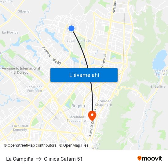 La Campiña to Clinica Cafam 51 map
