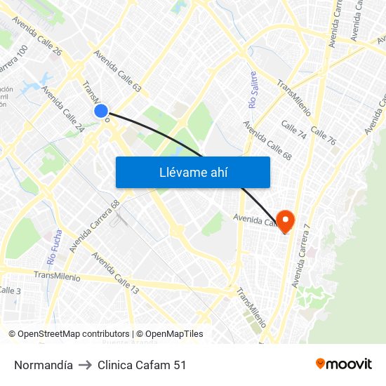 Normandía to Clinica Cafam 51 map