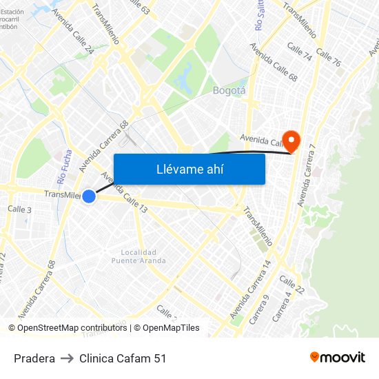 Pradera to Clinica Cafam 51 map