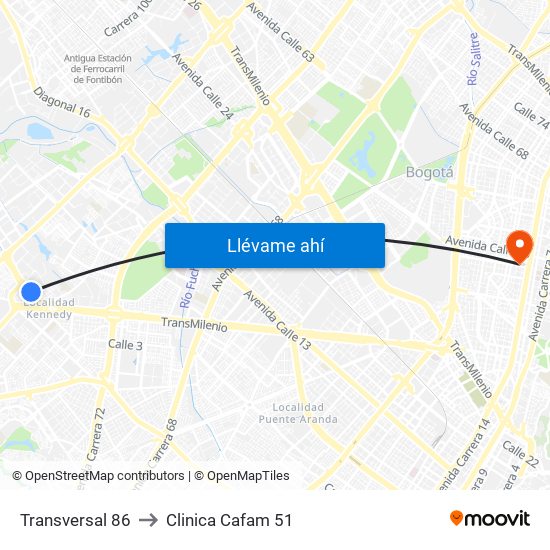 Transversal 86 to Clinica Cafam 51 map