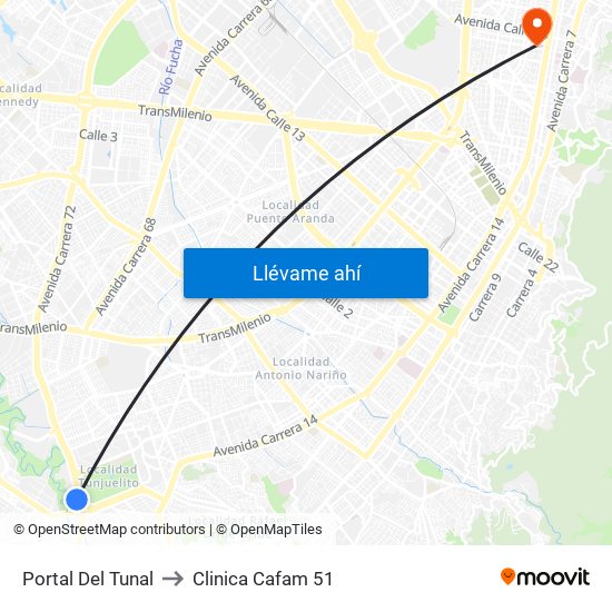 Portal Del Tunal to Clinica Cafam 51 map