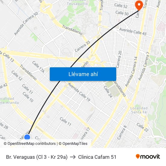 Br. Veraguas (Cl 3 - Kr 29a) to Clinica Cafam 51 map