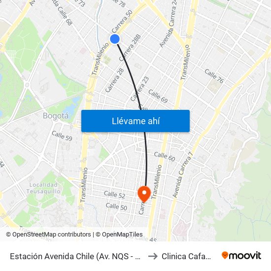 Estación Avenida Chile (Av. NQS - Cl 71c) to Clinica Cafam 51 map