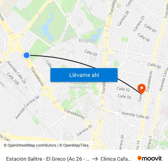 Estación Salitre - El Greco (Ac 26 - Ak 68) to Clinica Cafam 51 map