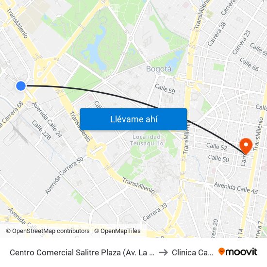 Centro Comercial Salitre Plaza (Av. La Esperanza - Kr 68a) to Clinica Cafam 51 map