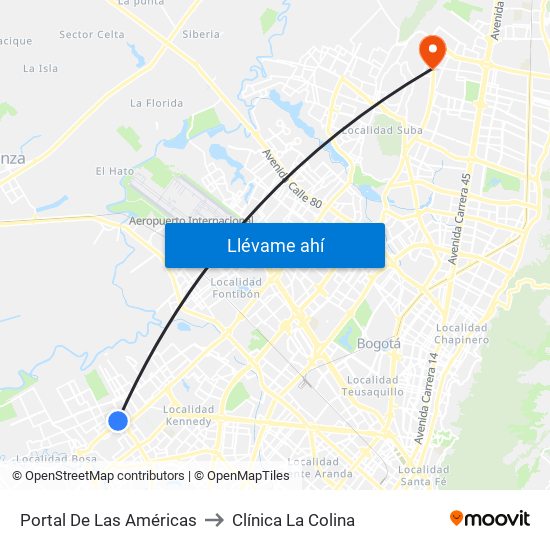 Portal De Las Américas to Clínica  La Colina map