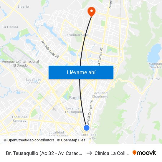 Br. Teusaquillo (Ac 32 - Av. Caracas) to Clínica  La Colina map