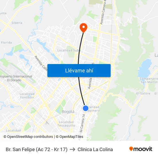 Br. San Felipe (Ac 72 - Kr 17) to Clínica  La Colina map