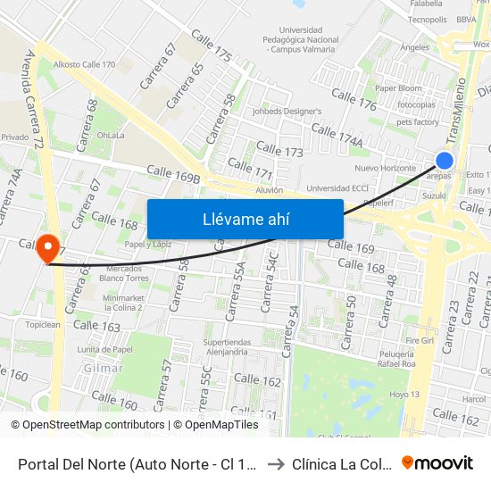 Portal Del Norte (Auto Norte - Cl 174a) to Clínica  La Colina map