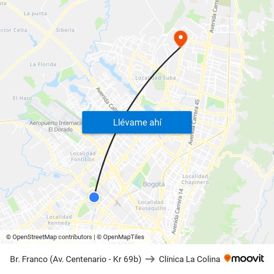 Br. Franco (Av. Centenario - Kr 69b) to Clínica  La Colina map