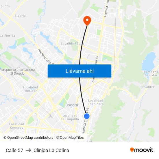 Calle 57 to Clínica  La Colina map