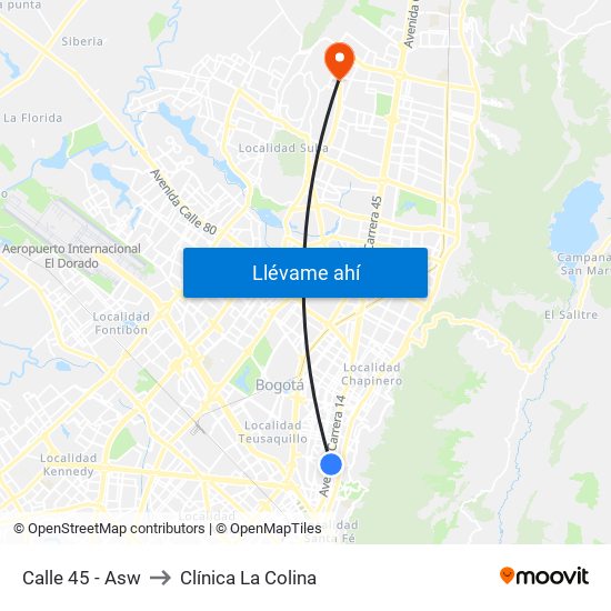 Calle 45 - Asw to Clínica  La Colina map