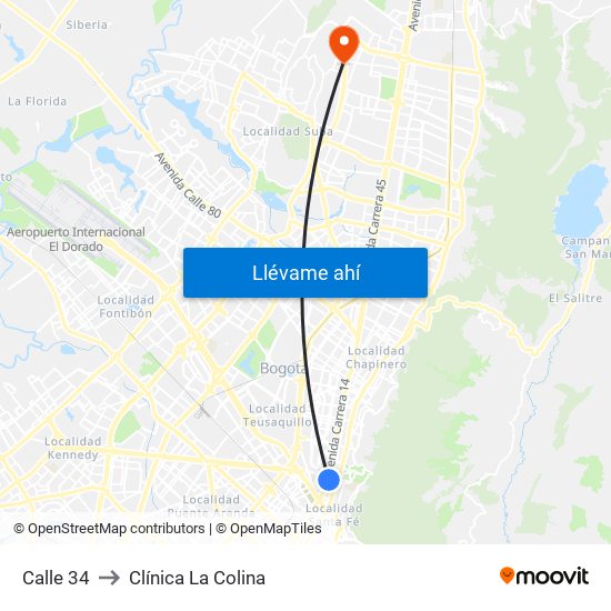 Calle 34 to Clínica  La Colina map
