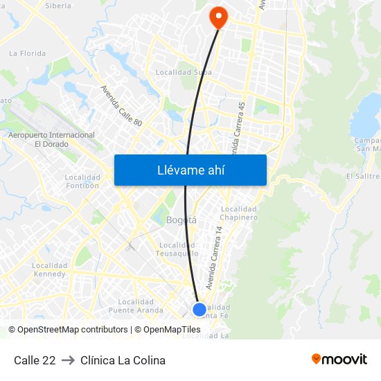 Calle 22 to Clínica  La Colina map