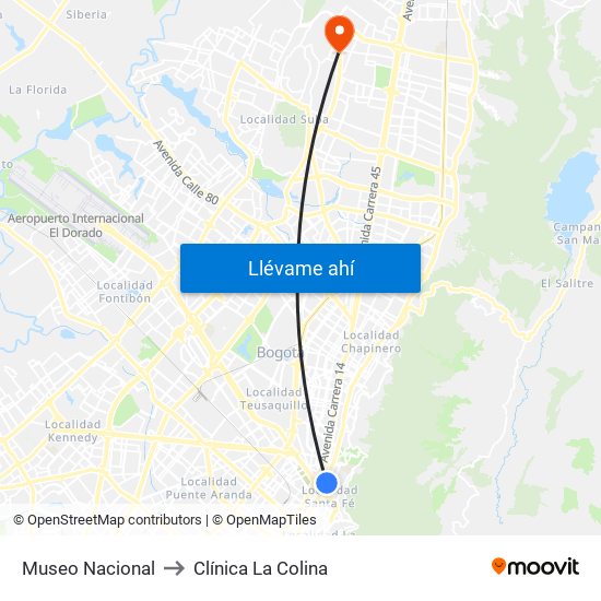 Museo Nacional to Clínica  La Colina map
