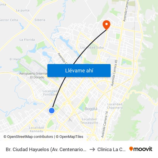 Br. Ciudad Hayuelos (Av. Centenario - Kr 78g) to Clínica  La Colina map