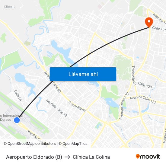 Aeropuerto Eldorado (B) to Clínica  La Colina map