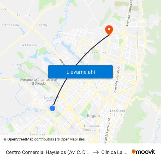 Centro Comercial Hayuelos (Av. C. De Cali - Cl 20) to Clínica  La Colina map