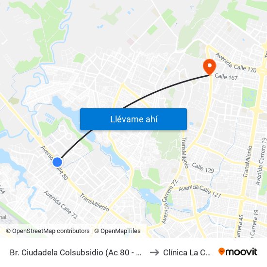 Br. Ciudadela Colsubsidio (Ac 80 - Kr 112a) to Clínica  La Colina map