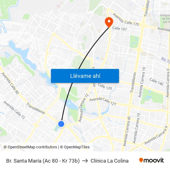 Br. Santa María (Ac 80 - Kr 73b) to Clínica  La Colina map