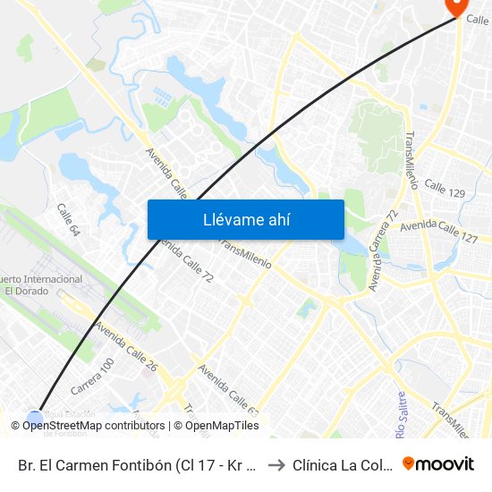 Br. El Carmen Fontibón (Cl 17 - Kr 100) to Clínica  La Colina map