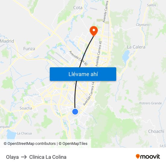 Olaya to Clínica  La Colina map