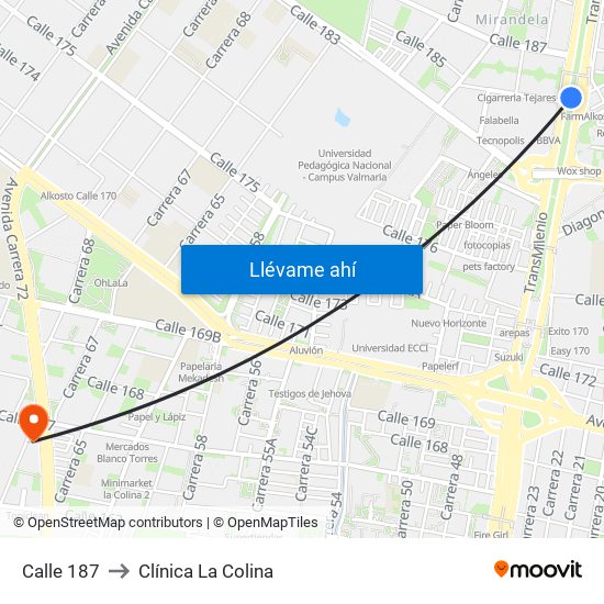 Calle 187 to Clínica  La Colina map