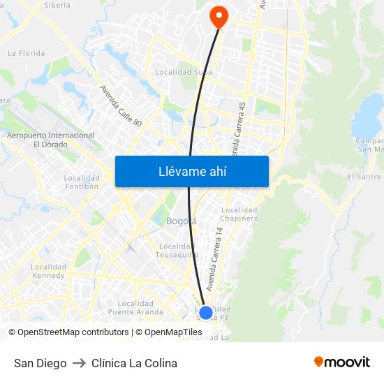 San Diego to Clínica  La Colina map