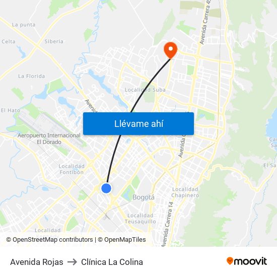 Avenida Rojas to Clínica  La Colina map