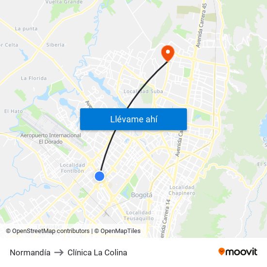 Normandía to Clínica  La Colina map