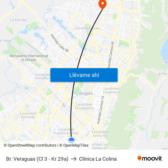 Br. Veraguas (Cl 3 - Kr 29a) to Clínica  La Colina map