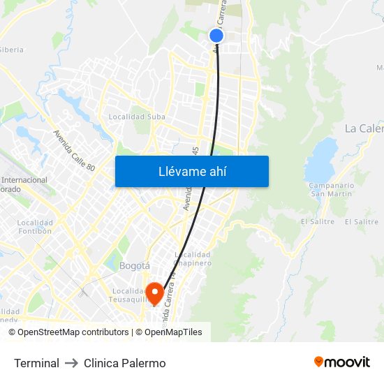 Terminal to Clinica Palermo map